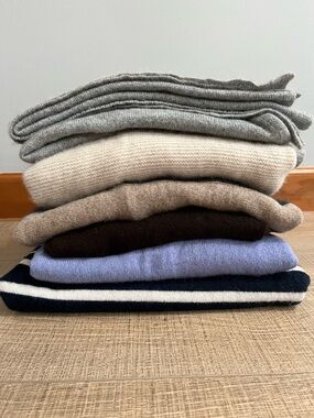 Cashmere Crafters Lot 6 Pieces Neutrals Blues Flawed Fabric Upcycle DIY Project